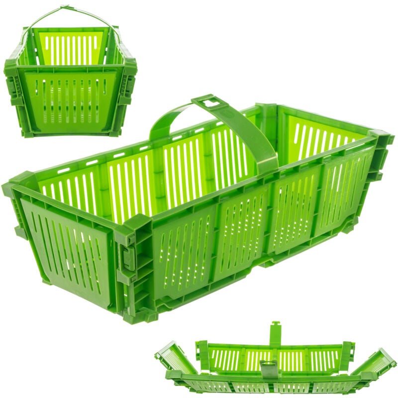 Panier de récolte, en plastique, 40 x 18 x 11,5 cm, pliable, avec poignée, pour cueillir les fruits, rectangulaire, vert - Kadax