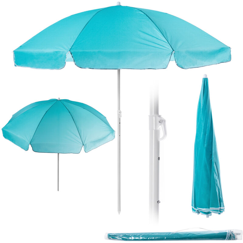 Parasol de jardin rond - 220 x 142-224 cm - Hauteur réglable - Pour balcon, jardin, terrasse, piscine et plage, bleu - Kadax