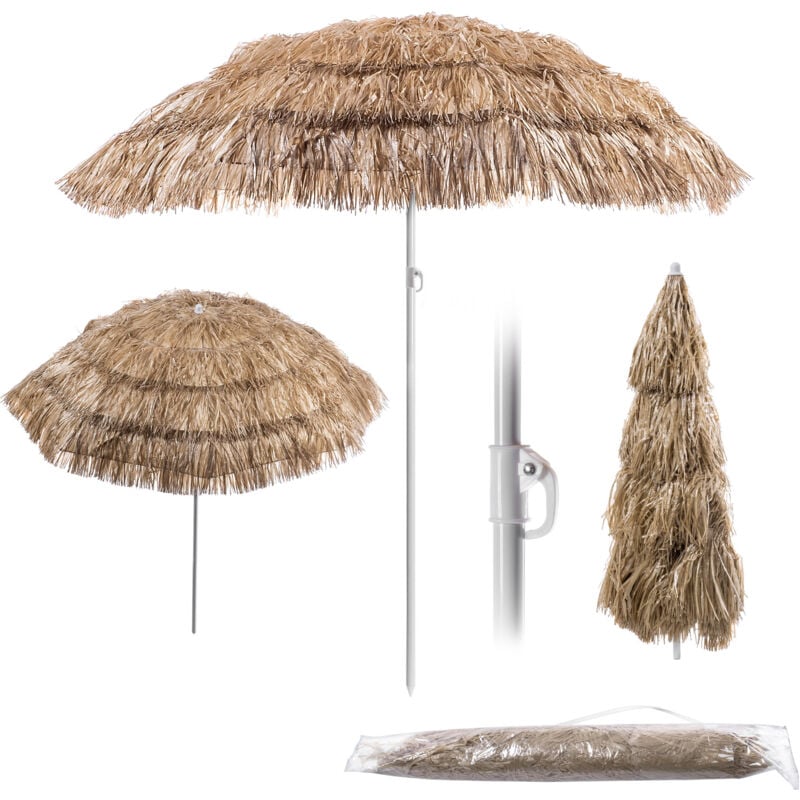 Parasol rond pour balcon, jardin, terrasse, piscine et plage, hauteur réglable, Marron/écru - Kadax