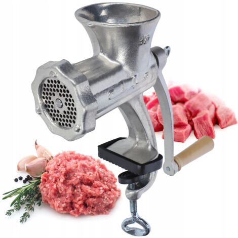 Kadax - Picadora de carne de hierro fundido - 6 tamaños - Máquina de carne, manual, vintage, con abrazadera de mesa - Picadora galvanizada (Tamaño 10)