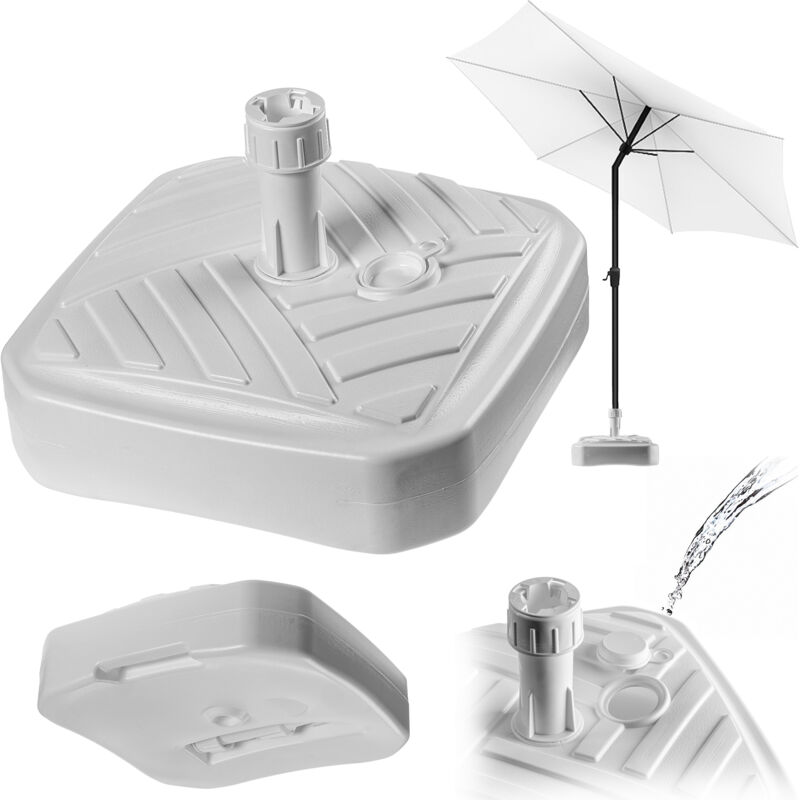 Pied de parasol rond à remplir avec du sable, de l'eau ou du gravier, support en plastique pour jardin, terrasse, plage (version 1 carré, blanc)