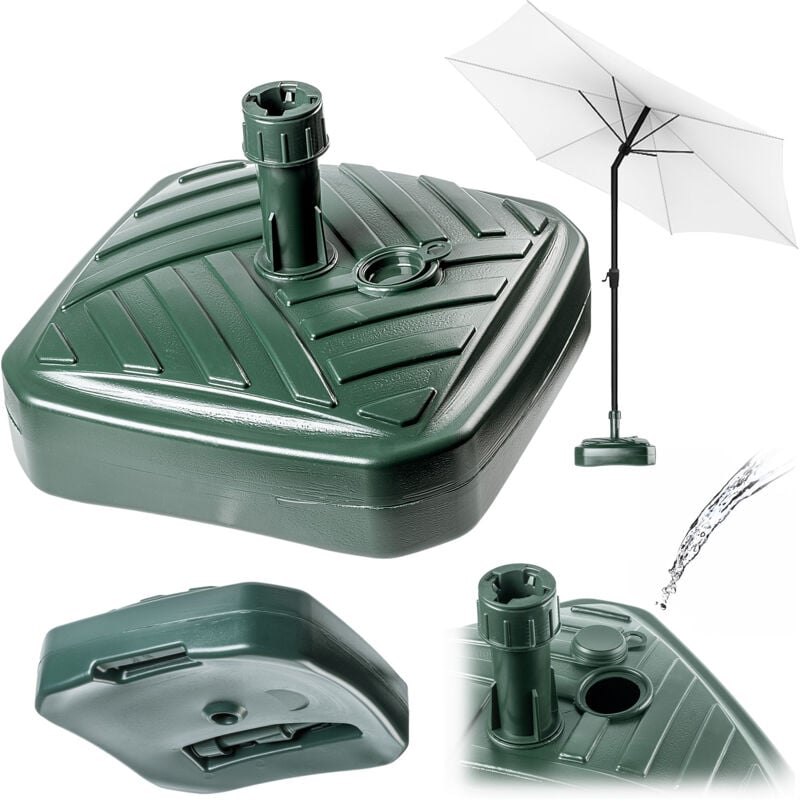 Pied de parasol rond à remplir avec du sable, de l'eau ou du gravier, support en plastique pour jardin, terrasse, plage (version 1 carré, vert)