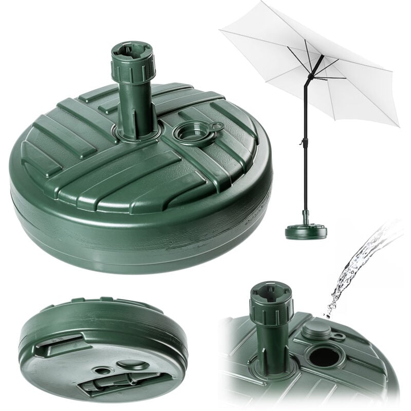 Pied de parasol rond à remplir avec du sable, de l'eau ou du gravier, support en plastique pour jardin, terrasse, plage (version 1 ronde, vert)