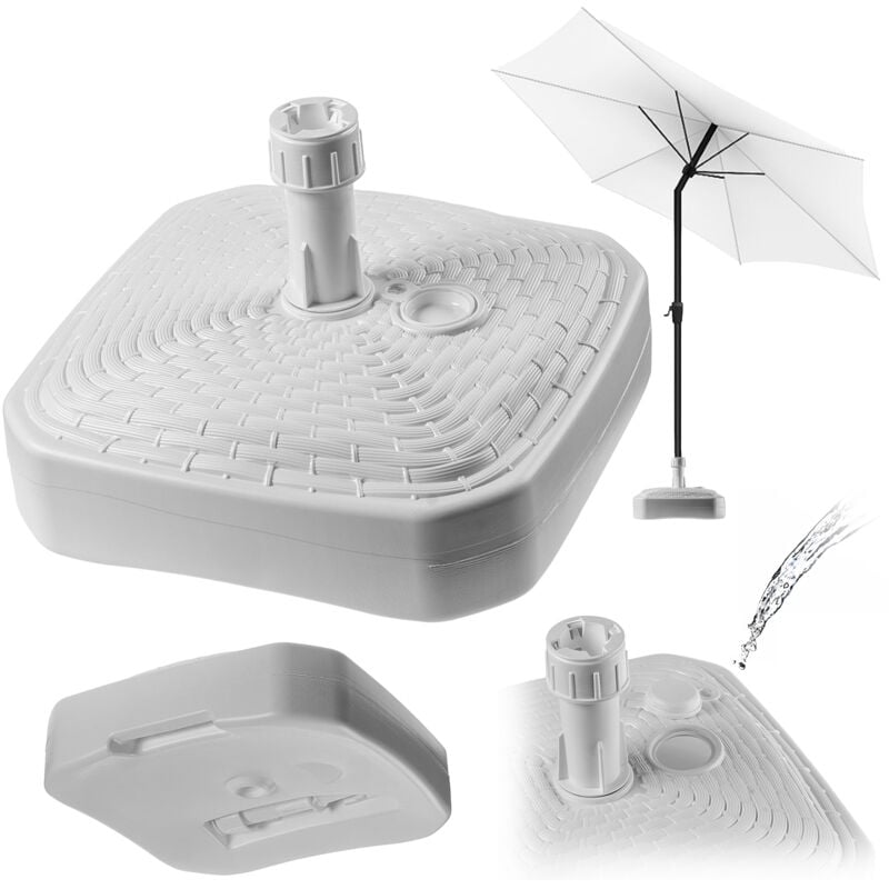 Pied de parasol rond à remplir avec du sable, de l'eau ou du gravier, support en plastique pour jardin, terrasse, plage (version 2 carré, blanc)