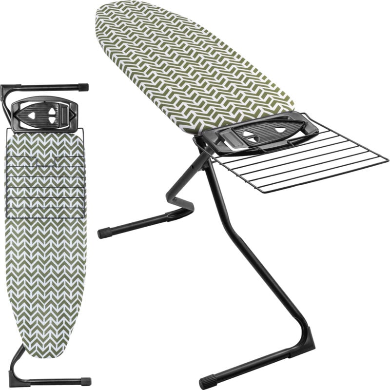 KADAX Planche à Repasser 120 x 42 cm, Table à Repasser Pliable avec Housse en Coton, Support de Fer, Pieds Antidérapants et Réglable en Hauteur (Vert)