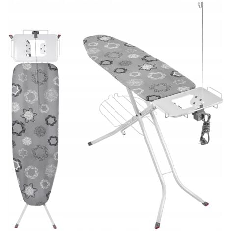 KADAX Table à Repasser 120 X 38 Cm, Planche Pliable Avec Housse En Coton, Support De Fer Intégré, Pieds Antidérapants Et Reglable Hauteur (Gris