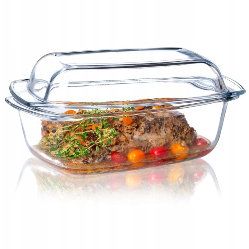 Kadax - Plat à Gratin en Verre Résistant à la Chaleur avec Couvercle et Poignées, Cocotte Transparente pour la Cuisson au Four (Rectangulaire, 5.1 l)