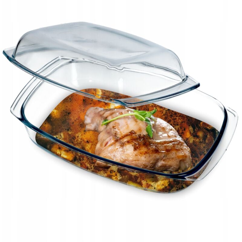 KADAX Plat résistant à la chaleur avec couvercle pour la cuisson, verre rectangulaire, 4,1 L