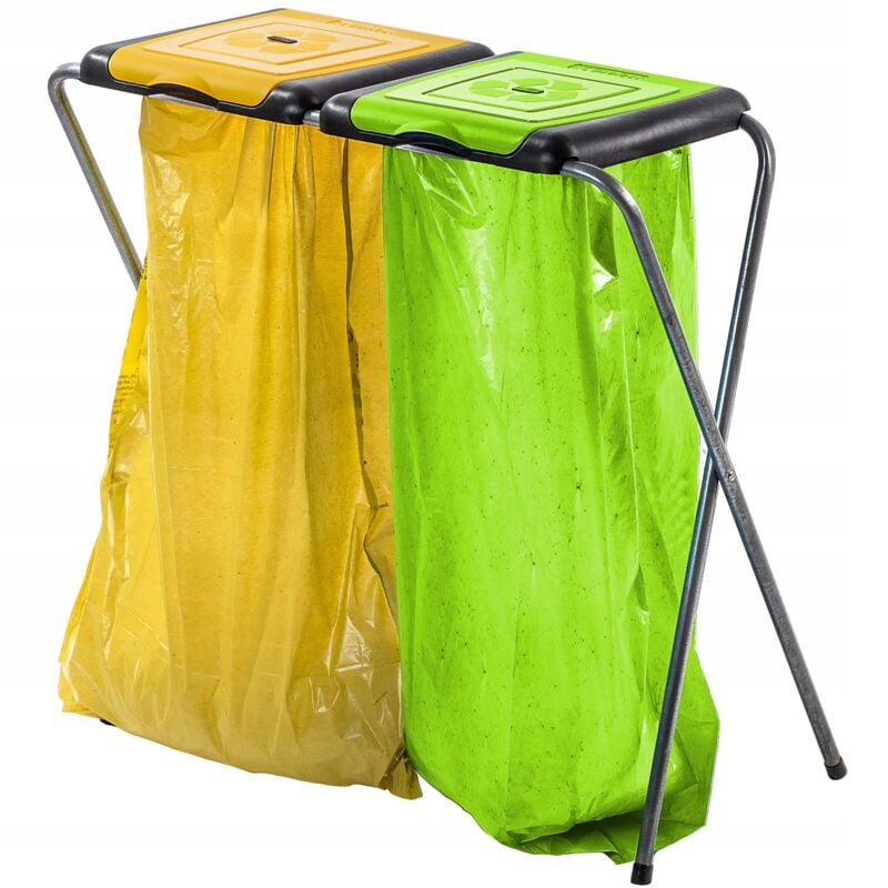 Kadax - Porte-Sacs Poubelle pour Intérieur et Extérieur, Support Pratique et Efficace pour Les Sacs de Recyclage (Double: Jaune et Vert)