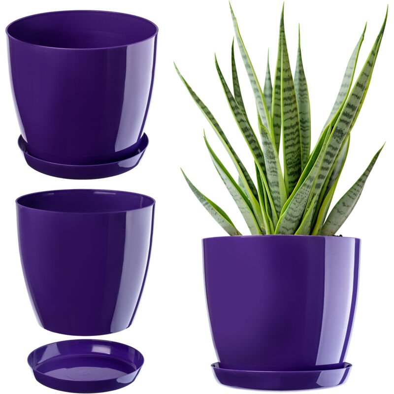 Pot de Fleur avec Support Couvercle en Plastique Pot de Fleur 18 cm Fleurs Violettes - Kadax