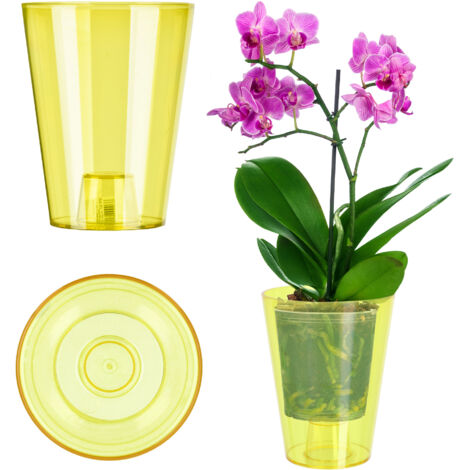 KADAX Pot de Fleur Cache-Orchidée Support de Fleur Fleurs en Plastique 12 cm Jaune