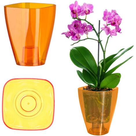 KADAX Pot de Fleur Cache-Orchidée Support de Fleur Plantes en Plastique 9 cm Orange