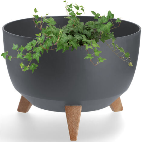 KADAX Pot de Fleur Cache-Plante sur Pieds Insert Support de Fleur 33 cm Anthracite Rond