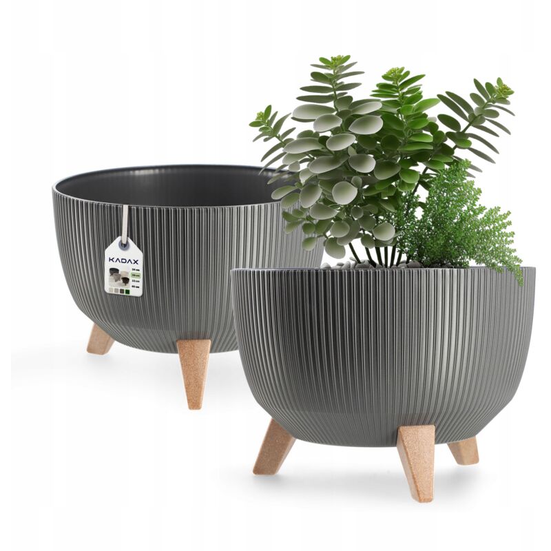 Pot de Fleur Cache-Pot sur Pieds Insert Support de Fleur 29 cm Bol Rond en Graphite - Kadax