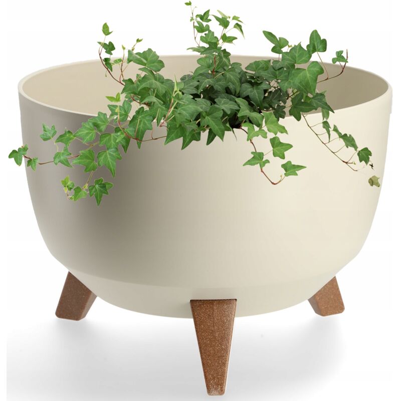 Pot de Fleur Cache-Pot sur Pieds Insert Support de Fleur 33 cm Bol Rond Beige - Kadax
