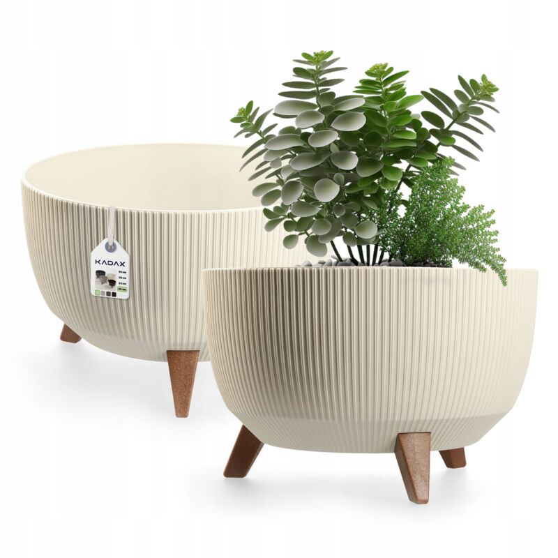 Pot de Fleur Cache-Pot sur Pieds Insert Support de Fleur 40 cm Bol Rond Crème - Kadax