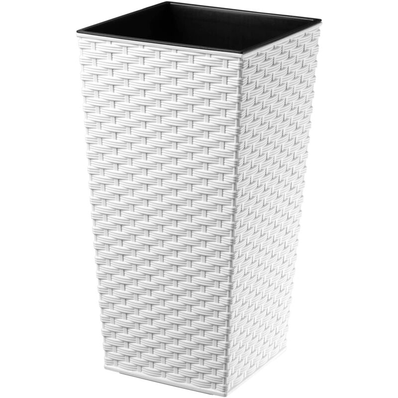 Pot de Fleur Haut, Grande Jardiniere en Plastique pour Une Décoration Interieure et Exterieure, Bac à Fleurs Imitant Le Rotin (46.5 cm, Blanc) - Kadax
