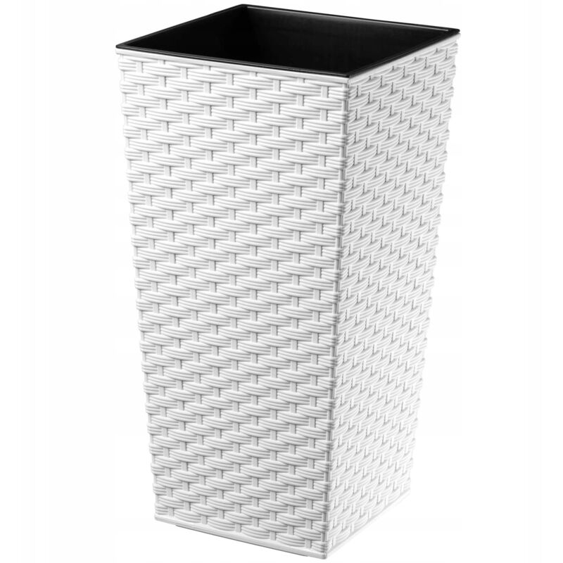 Pot de Fleur Haut, Grande Jardiniere en Plastique pour Une Décoration Interieure et Exterieure, Bac à Fleurs Imitant Le Rotin (57 cm, Blanc) - Kadax