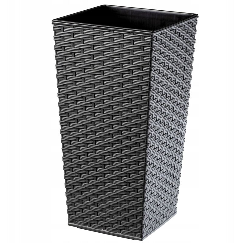 Pot de Fleur Haut, Grande Jardiniere en Plastique pour Une Décoration Interieure et Exterieure, Bac à Fleurs Imitant Le Rotin (68 cm, Graphite)