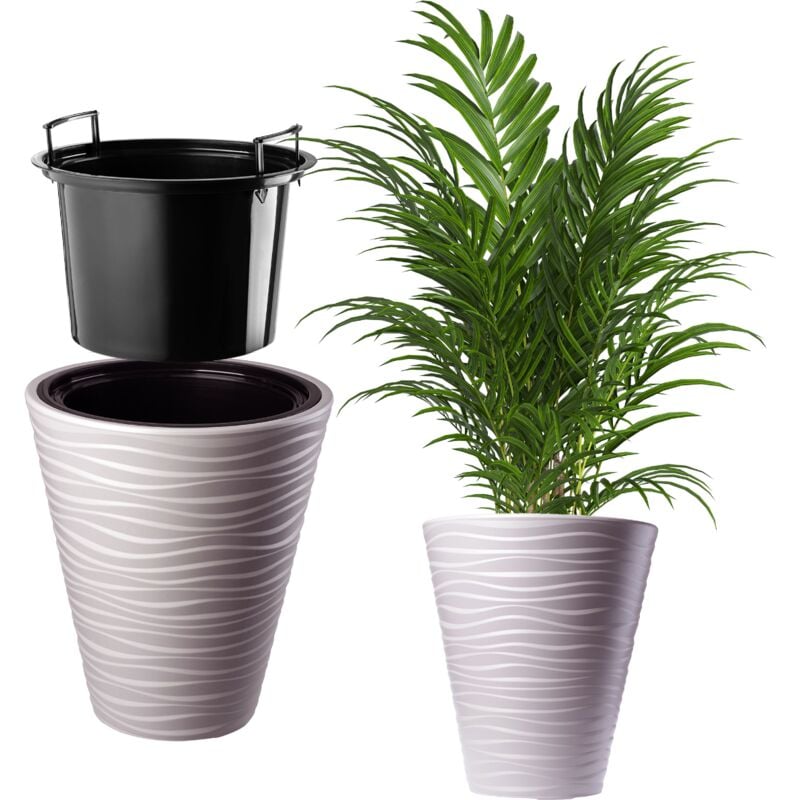 Pot de Fleur Pot de Fleur 40 cm Couvercle avec Insert Support de Fleur en Plastique Beige - Kadax