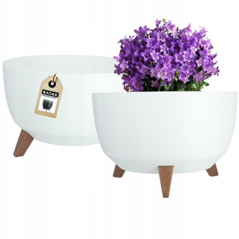 KADAX Pot de Fleur Pot de Fleur 40 cm Couvercle + Pieds d'insertion Support de Fleur Blanc