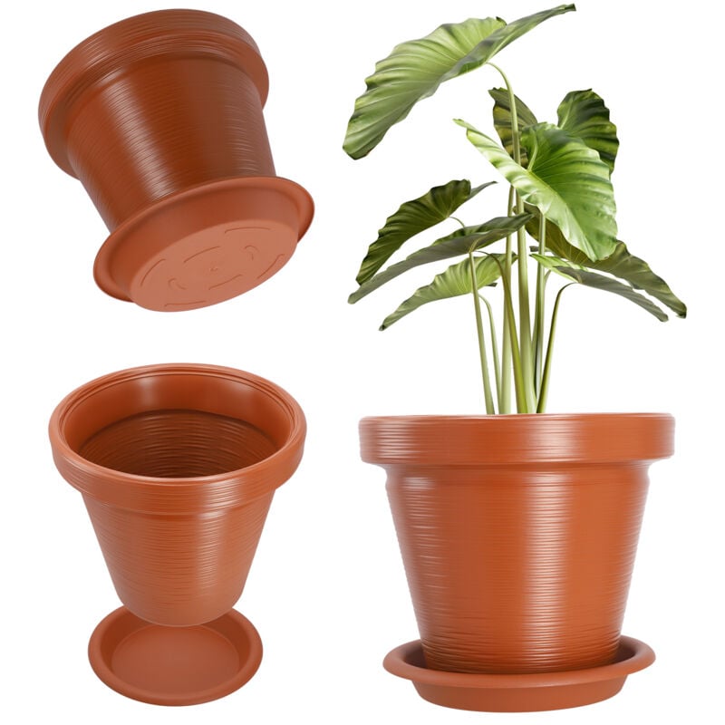 Pot de Fleur Pot de Fleur 46 cm Couvercle avec Support pour Plantes Rouge Brique - Kadax
