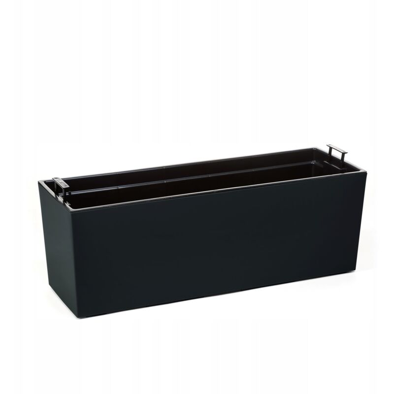 Pot de Fleur Pot de Fleur Bac de Balcon avec Insert Support de Fleur Noir Brillant 19x56cm - Kadax