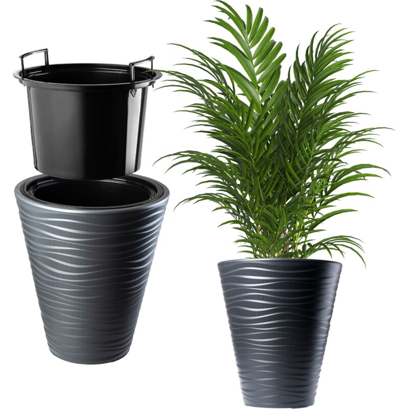 Pot de Fleur Pot de Fleur + Couvercle d'insertion Support de Fleur Lampe de Jardin Anthracite 35x40cm - Kadax
