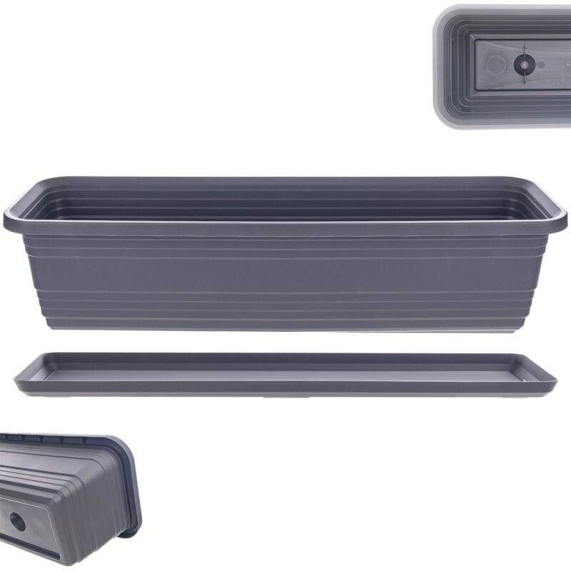 Kadax - Pot de Fleurs Balcon Pot de Fleurs 60cm + Support Anthracite