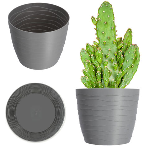 KADAX Pot de Fleurs, Cache-Fleurs, Rond Gris, Plastique