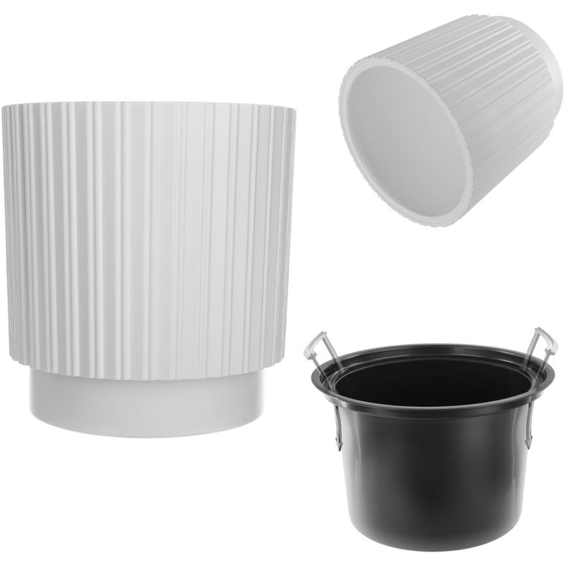 Pot de fleurs décoratif avec insert intérieur - Rond - En plastique - Pour l'intérieur et l'extérieur - Blanc - 30 cm - Kadax
