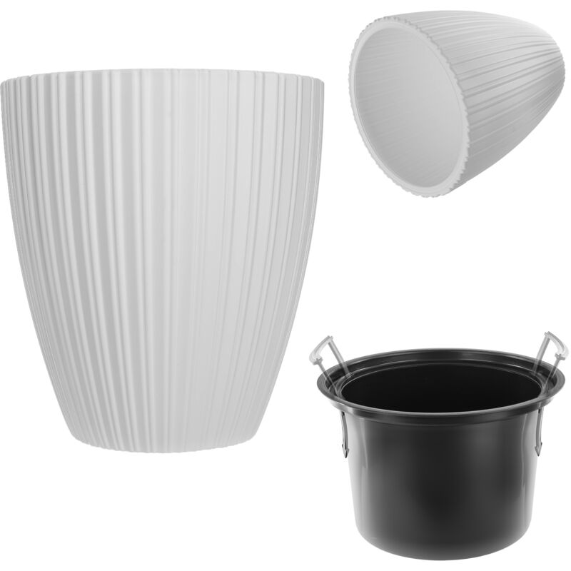 Pot de fleurs décoratif avec insert intérieur - Rond - En plastique - Pour l'intérieur et l'extérieur - Blanc - 30 cm - Kadax