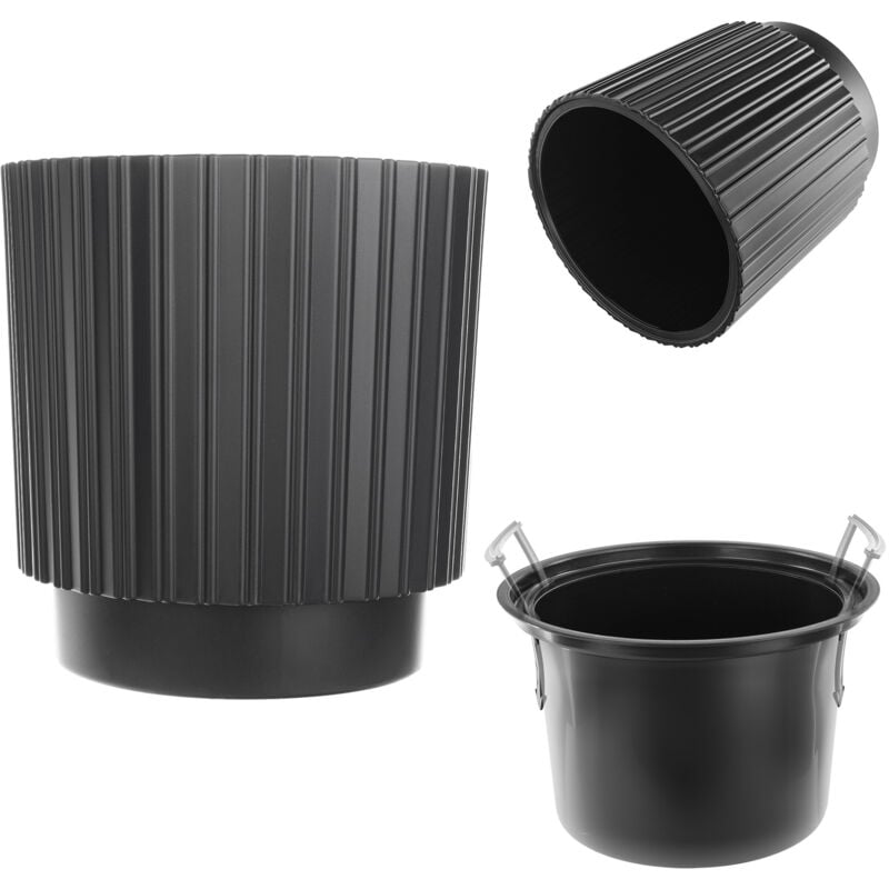 Pot de fleurs décoratif avec insert intérieur - Rond - En plastique - Pour l'intérieur et l'extérieur - Noir - 40 cm - Kadax