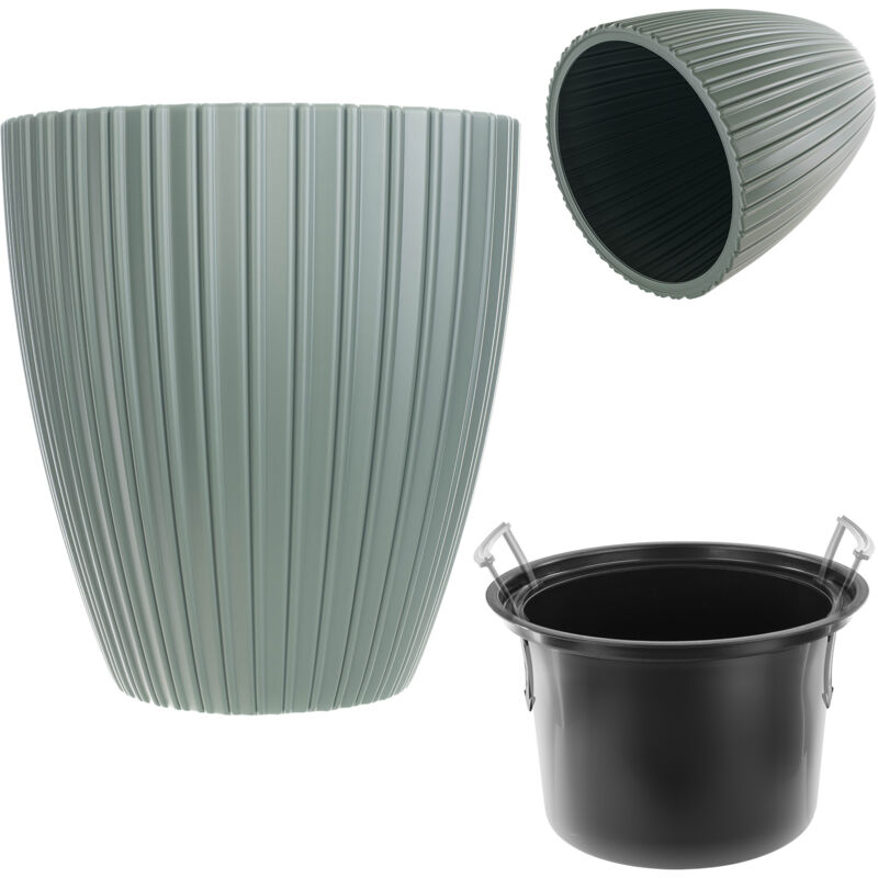 Pot de fleurs décoratif avec insert intérieur - Rond - En plastique - Pour l'intérieur et l'extérieur - Vert - 40 cm, K10160 - Kadax