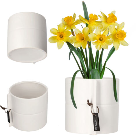 KADAX Pot de Fleurs en céramique, 2 Couleurs, Pot de Fleurs pour Arbre de Dragon, Violette, pensées, Pot de Fleur Ronde (Blanc, diamètre 13cm)