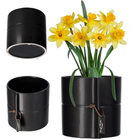 KADAX Pot de Fleurs en céramique 2 Couleurs, Pot de Fleurs pour Arbres Dragons Violettes pensées (Noir, diamètre 17cm)
