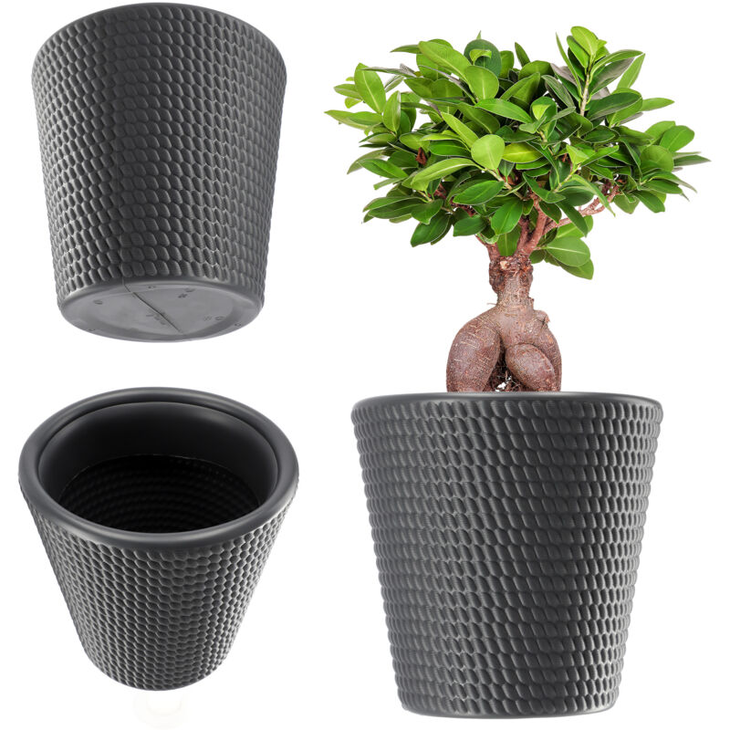 Pot de fleurs en plastique - 3 couleurs - Résistant aux intempéries - Avec surface mate - Anthracite - Diamètre : 40 cm - Kadax