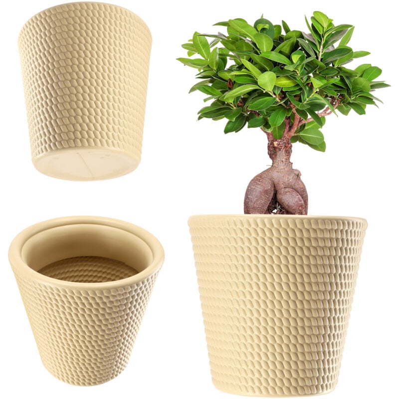 Pot de fleurs en plastique - 3 couleurs - Résistant aux intempéries - Avec surface mate - Crème - 40 cm - Kadax