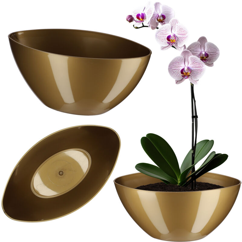 Kadax - Pot de fleurs en plastique - De forme ovale - 21 x 12 cm - Design moderne - Idéal pour la décoration d'intérieur et balcon - Doré