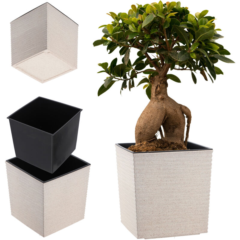 Pot de fleurs en plastique résistant aux intempéries pour balcon, terrasse, intérieur - Pot léger avec insert - Blanc - Hauteur : 19,5 cm - Kadax