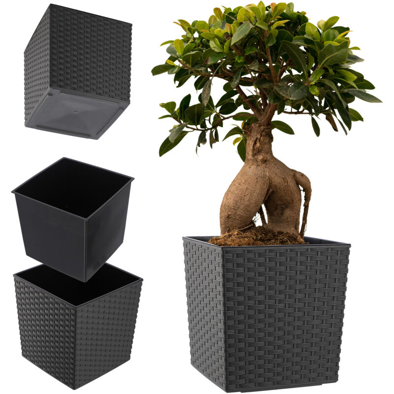 Pot de fleurs en plastique résistant aux intempéries pour balcon, terrasse, intérieur, pot léger avec insert, graphite, hauteur : 30,6 cm - Kadax