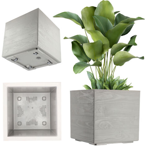 KADAX Pot de Fleurs Jardin Pot de Fleurs 40 cm Support de Fleurs sur Roulettes Terrasse Carré Gris