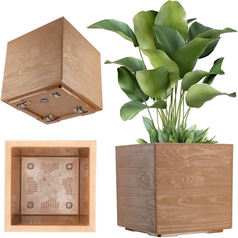 Pot de Fleurs Jardin Pot de Fleurs 40 cm Support de Fleurs sur Roulettes Terrasse Carré Marron - Kadax