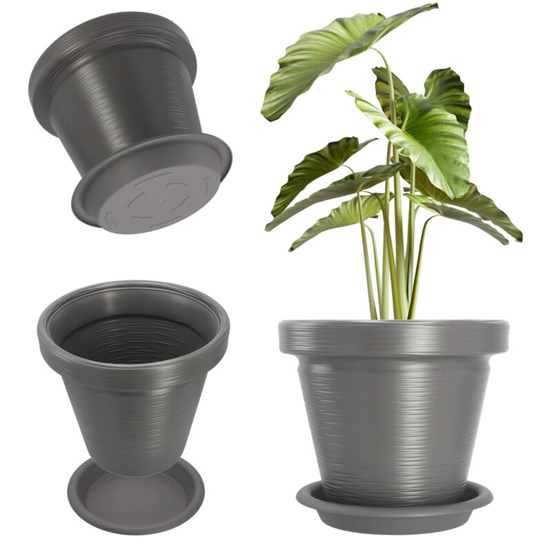 Pot de Fleurs Pot de Fleurs 39 cm Couvercle avec Support pour Plantes Anthracite - Kadax