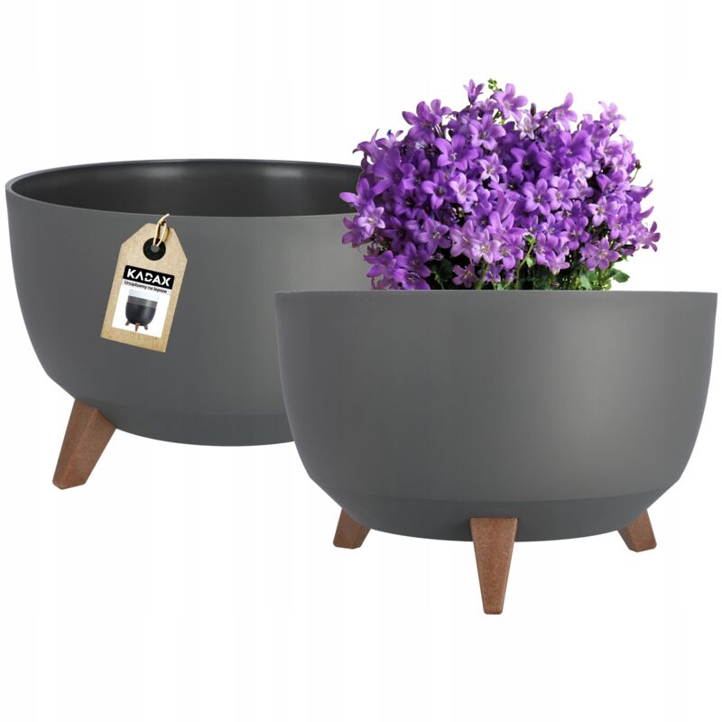 Pot de Fleurs Pot de Fleurs 40 cm Couvercle + Pieds d'insertion Support de Fleurs Anthracite - Kadax