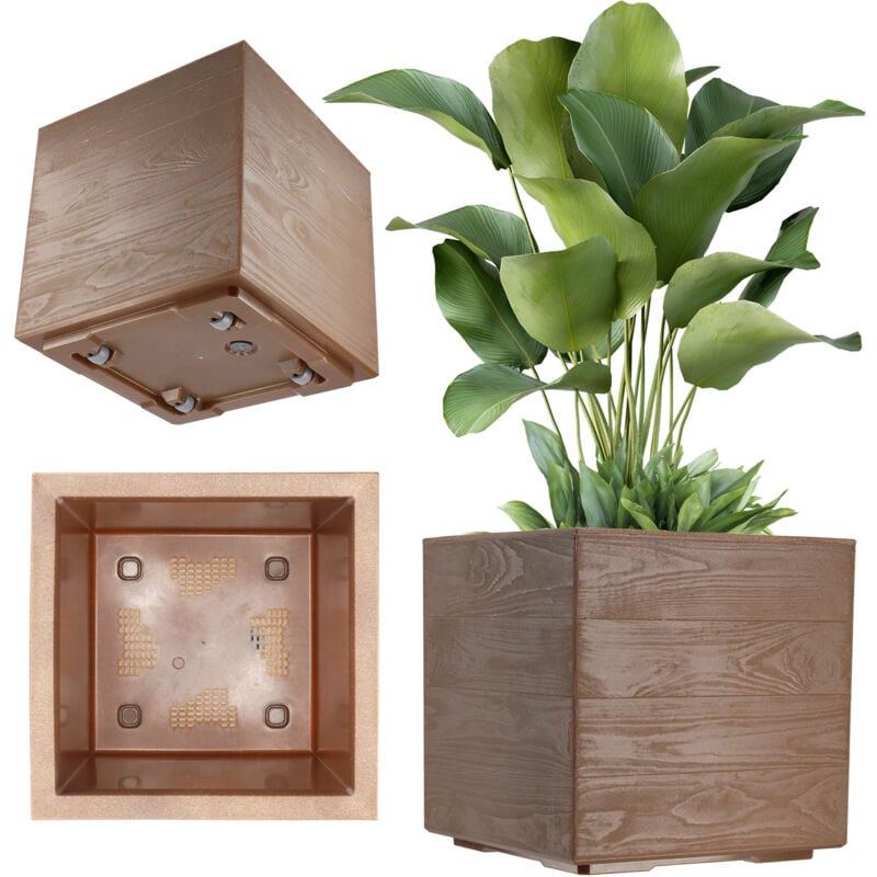 Pot de Fleurs Pot de Fleurs sur Roulettes Eco 40x40cm Marron Foncé - Kadax