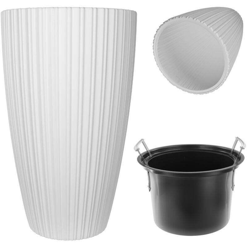 Pot de fleurs rond - Pot de fleurs décoratif avec insert intérieur - En plastique - Pour l'intérieur et l'extérieur - Blanc - Kadax