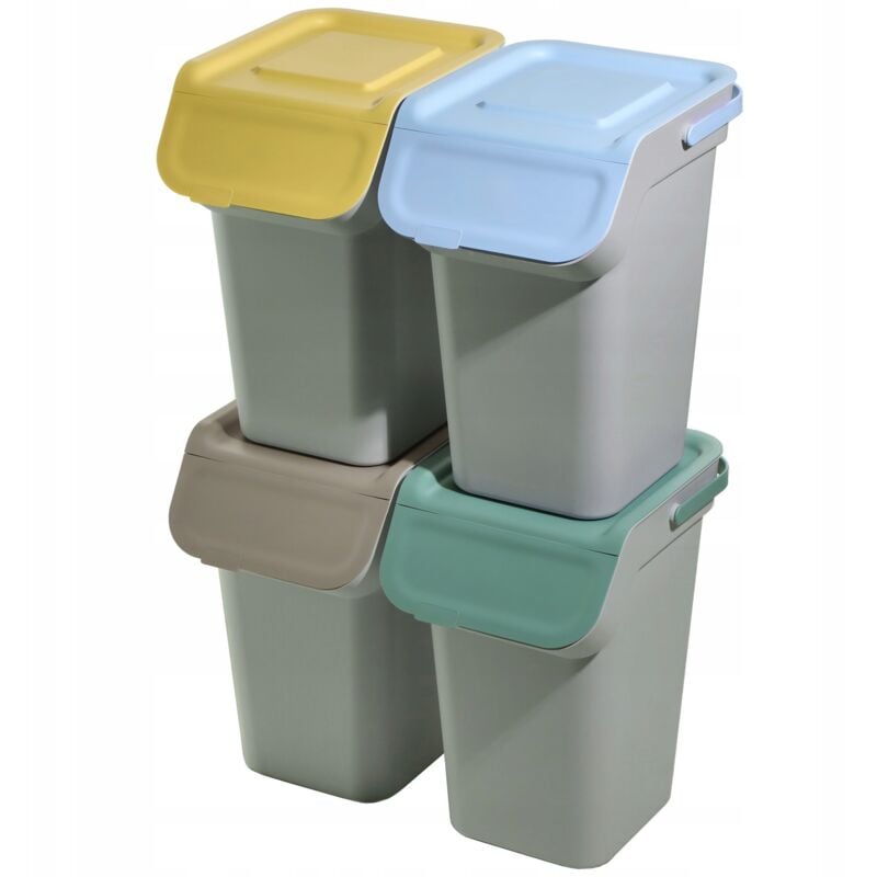 KADAX Poubelle 4x25L Set de tri des déchets Conteneur avec poignée