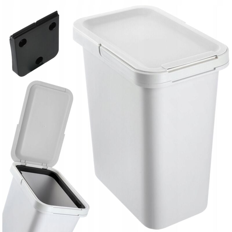 Kadax - Poubelle avec couvercle à charnière, rectangulaire en plastique, avec poignée de transport, pour tri des déchets, gris 12 l
