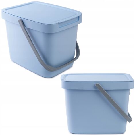 KADAX Poubelle avec couvercle et poignée, en plastique, pour le tri sélectif, rectangulaire avec couvercle à charnière (bleu, 6 l)